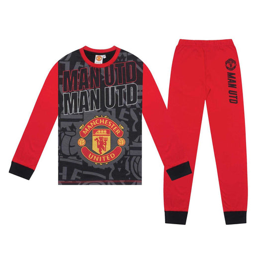 Black-Red - Front - Manchester United FC Boys Sublimated Long Pyjama Set