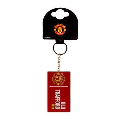 Red - Front - Manchester United FC Old Trafford Street Sign Keyring