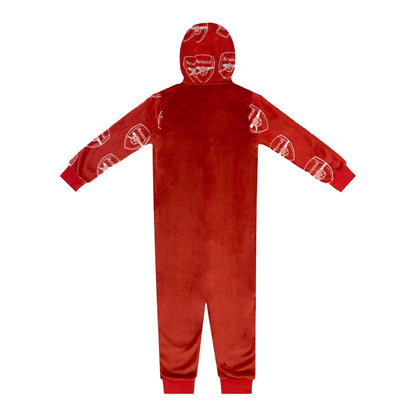 Red - Back - Arsenal FC Childrens-Kids Crest Fleece All-In-One Nightwear