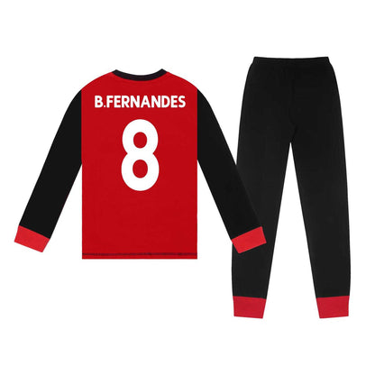 Red-Black - Back - Manchester United FC Boys Bruno Fernandes 8 Long Pyjama Set