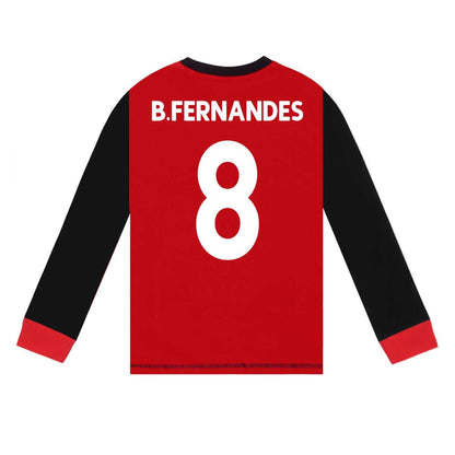 Red-Black - Side - Manchester United FC Boys Bruno Fernandes 8 Long Pyjama Set