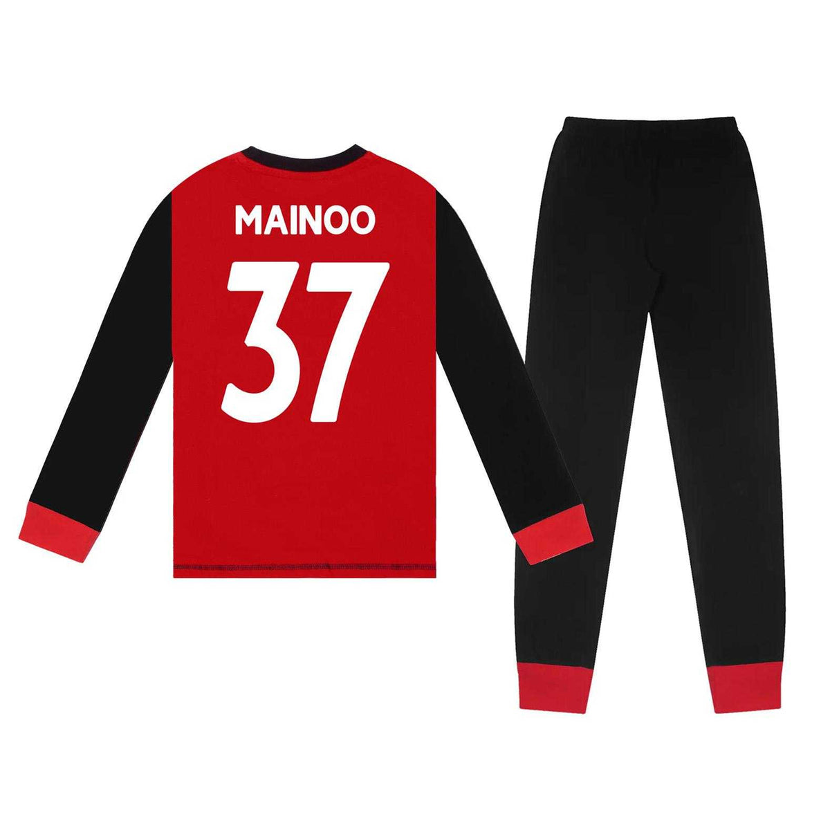 Red-Black - Back - Manchester United FC Boys Kobbie Mainoo 37 Long Pyjama Set