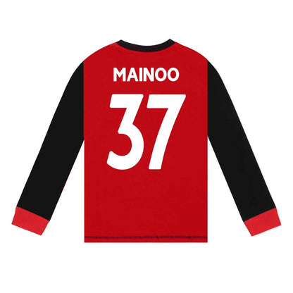 Red-Black - Side - Manchester United FC Boys Kobbie Mainoo 37 Long Pyjama Set