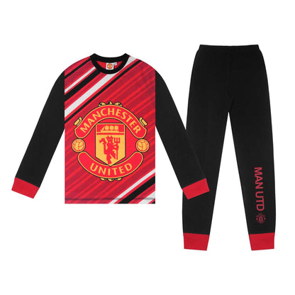 Red-Black - Front - Manchester United FC Boys Kobbie Mainoo 37 Long Pyjama Set