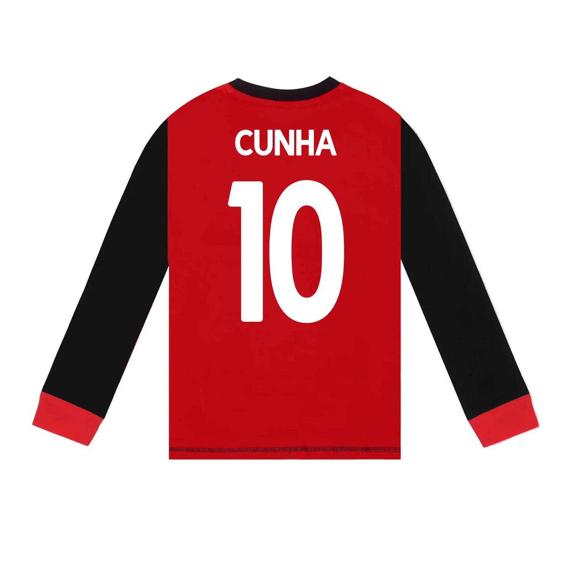 Red-Black - Side - Manchester United FC Boys Matheus Cunha 10 Long Pyjama Set