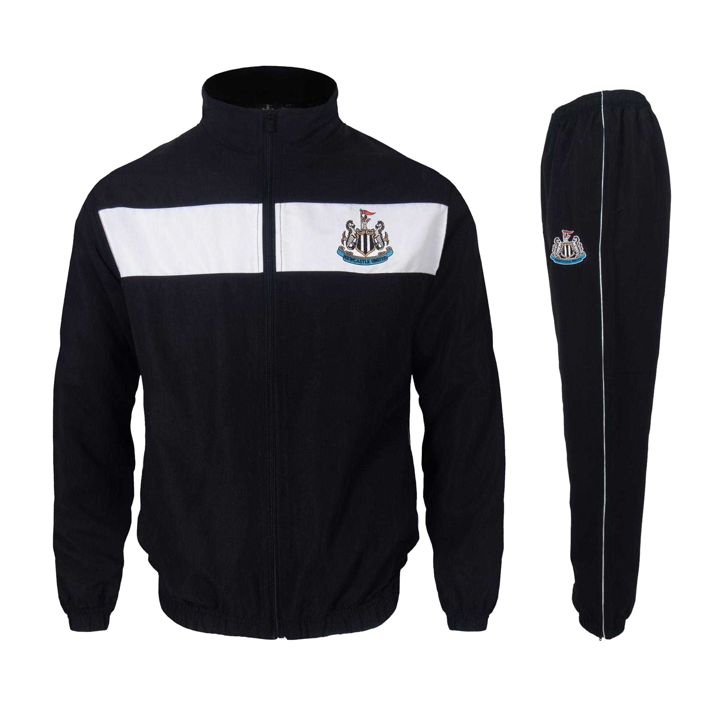 Black-White - Front - Newcastle United FC Mens Contrast Striped Tracksuit