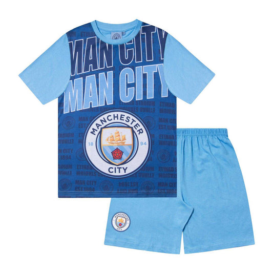 Navy Blue - Front - Manchester City FC Boys Sublimated Short Pyjama Set