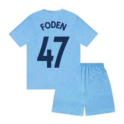 Navy Blue - Back - Manchester City FC Boys Foden 47 Sublimated Short Pyjama Set