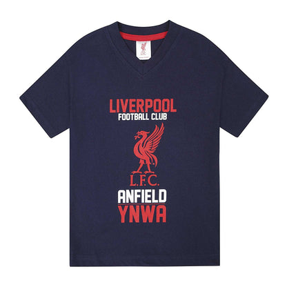 Navy Blue - Back - Liverpool FC Boys Anfield YNWA Short Pyjama Set