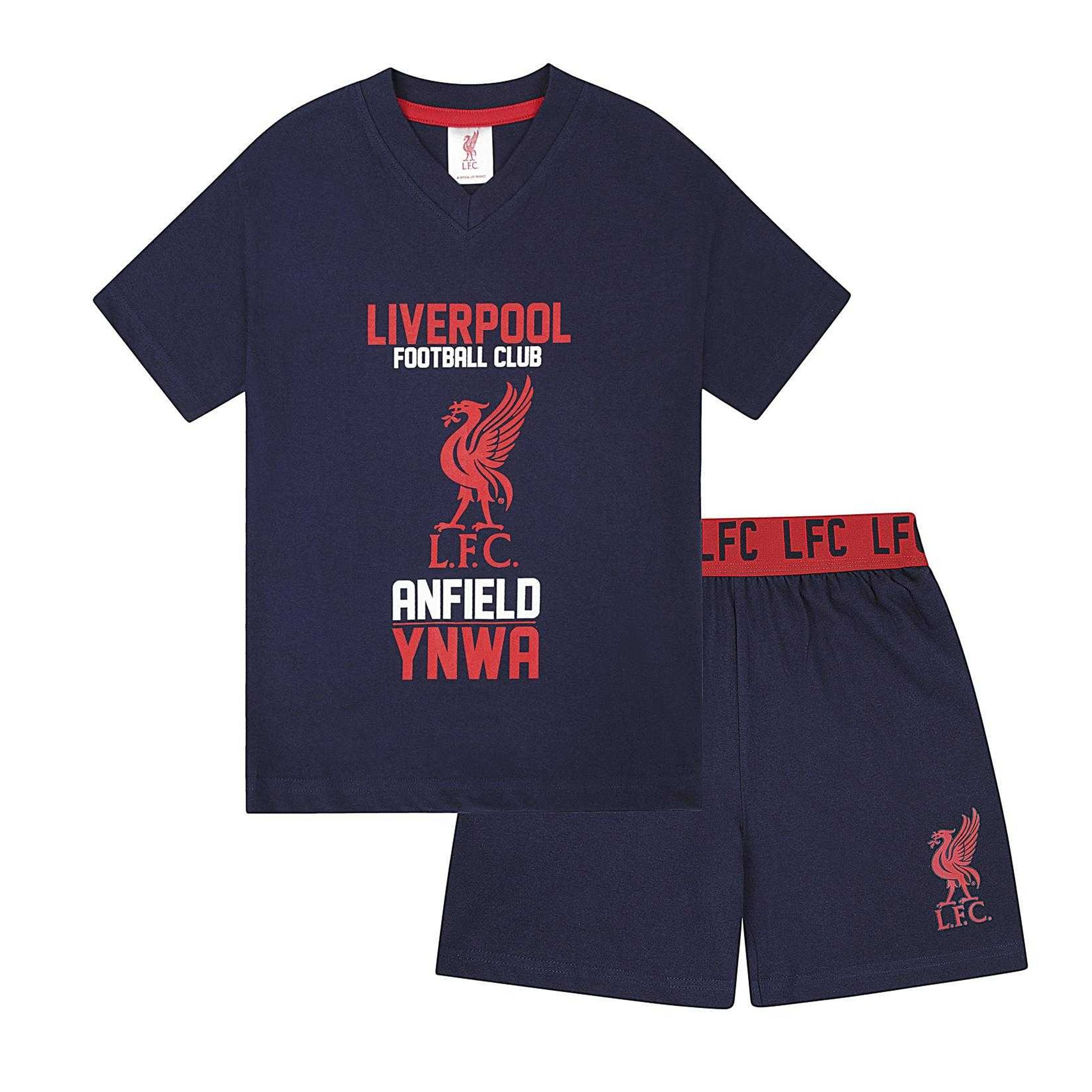 Navy Blue - Front - Liverpool FC Boys Anfield YNWA Short Pyjama Set