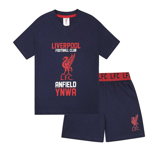 Navy Blue - Front - Liverpool FC Boys Anfield YNWA Short Pyjama Set