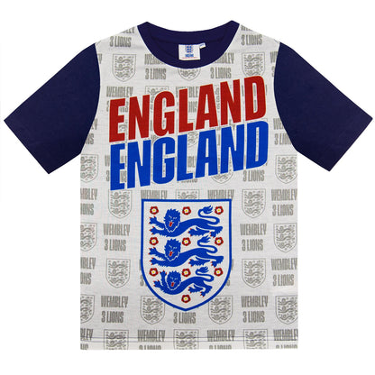 White - Back - England FA Boys Three Lions Short Pyjama Set