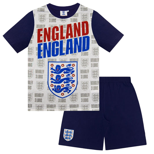 White - Front - England FA Boys Three Lions Short Pyjama Set