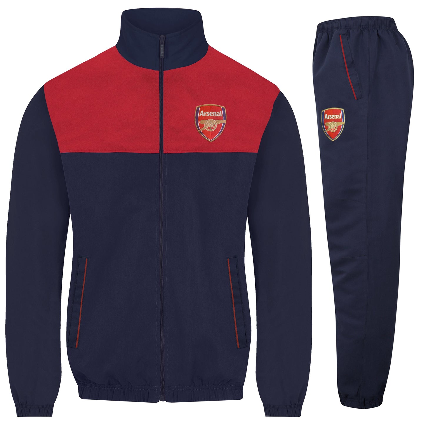 Navy-Red - Front - Arsenal FC Mens Crest Two Tone Tracksuit