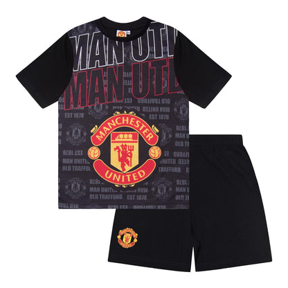 Black - Front - Manchester United FC Boys Mainoo 37 Sublimated Short Pyjama Set