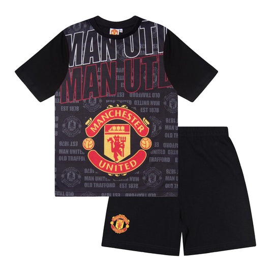 Black - Front - Manchester United FC Boys Cunha 10 Sublimated Short Pyjama Set