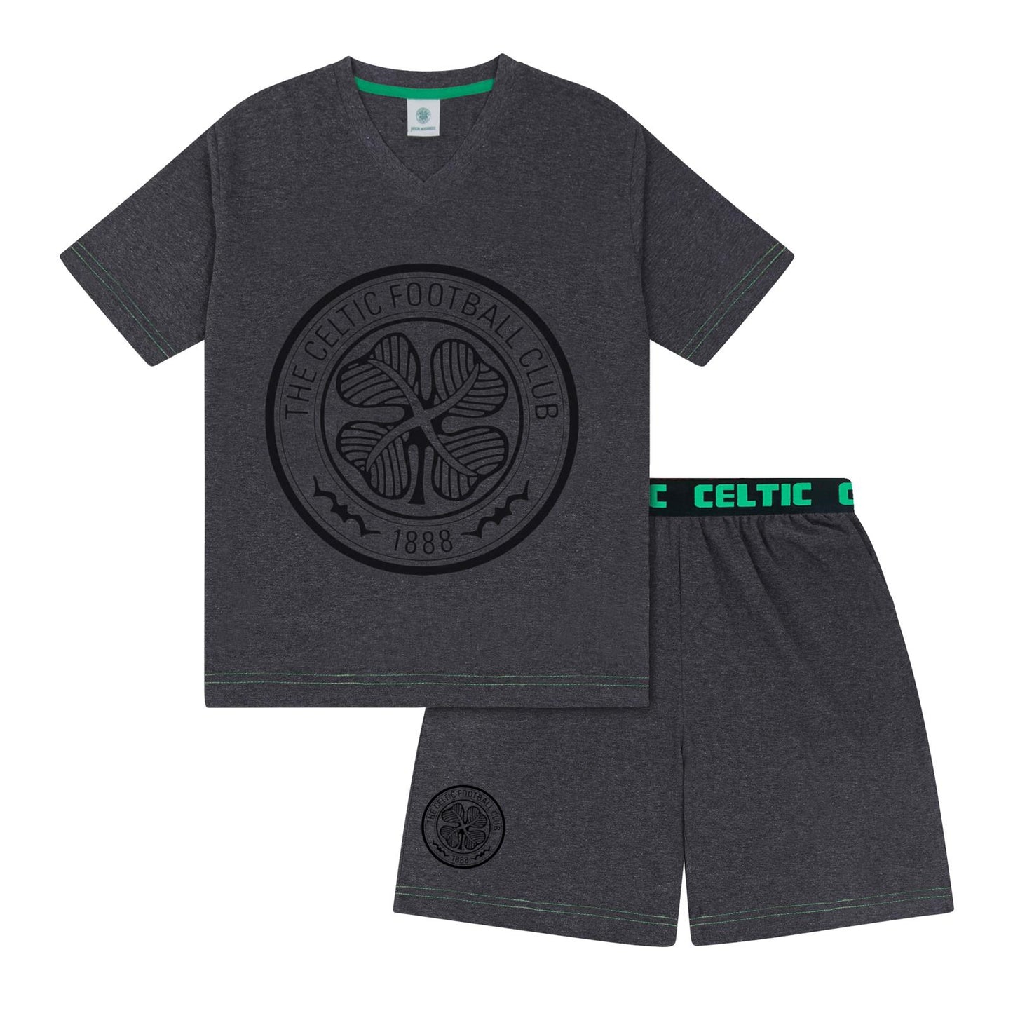 Grey - Front - Celtic FC Mens Crest Short Pyjama Set