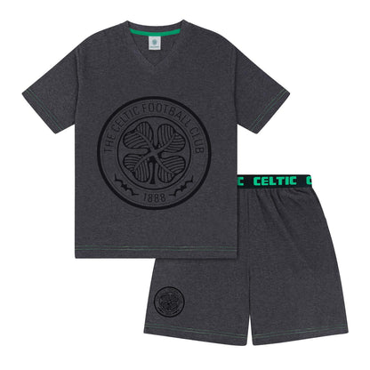 Grey - Front - Celtic FC Mens Crest Short Pyjama Set