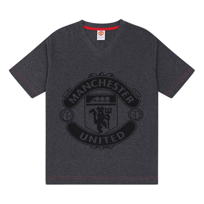 Grey - Back - Manchester United FC Mens Crest Short Pyjama Set