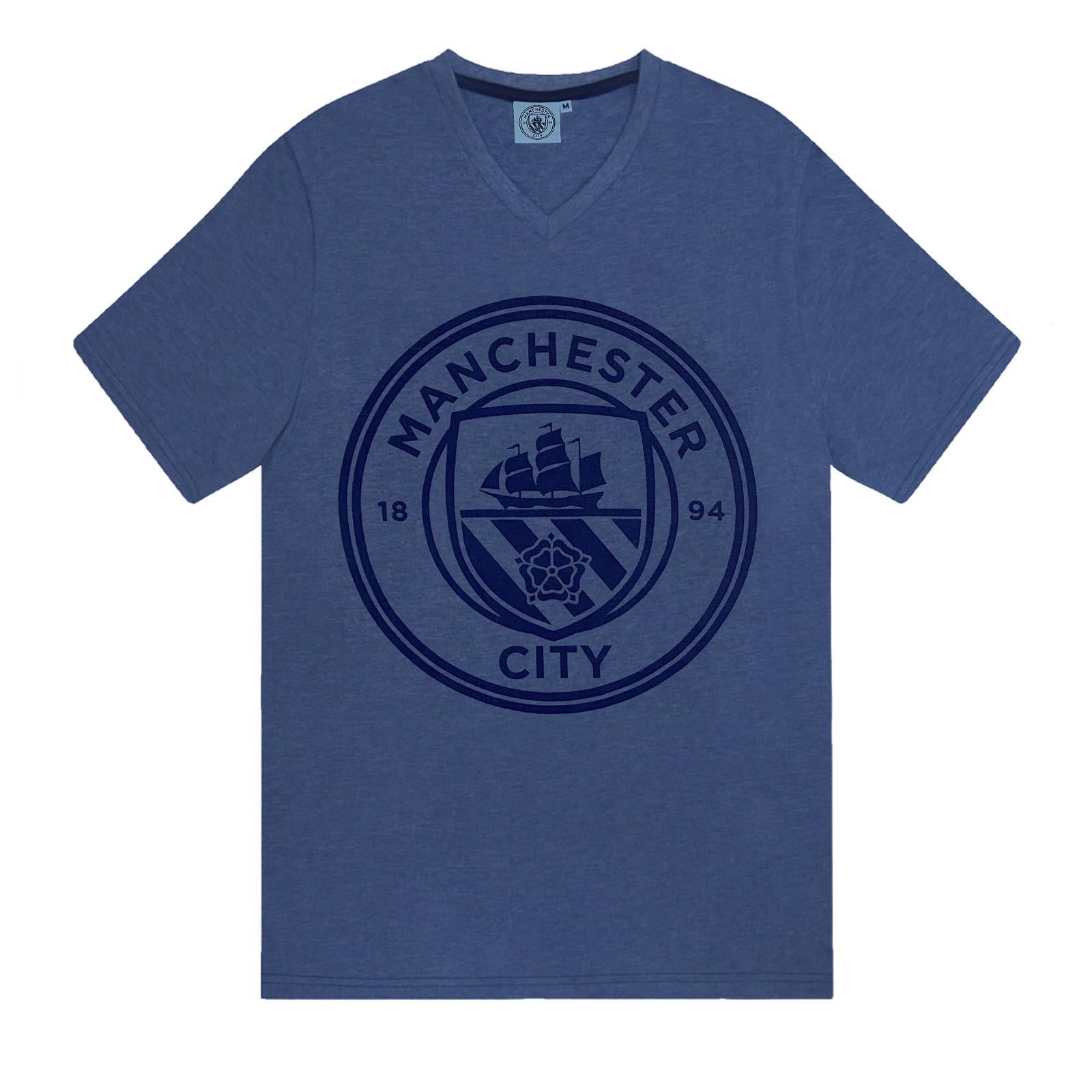 Blue Marl - Back - Manchester City FC Mens Short Pyjama Set