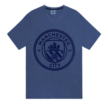 Blue Marl - Back - Manchester City FC Mens Short Pyjama Set