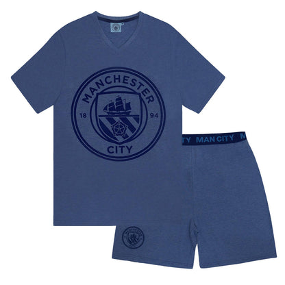 Blue Marl - Front - Manchester City FC Mens Short Pyjama Set
