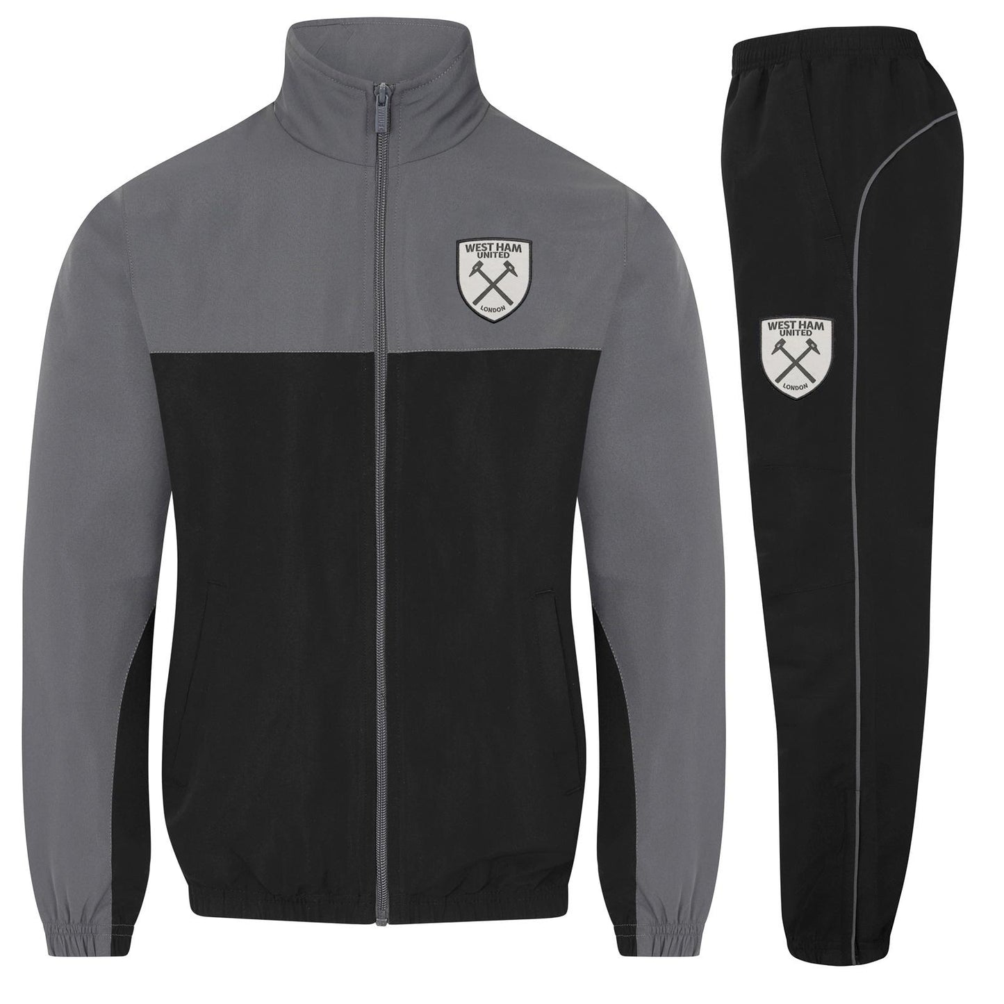 Grey - Front - West Ham United FC Mens Crest Two Tone Tracksuit