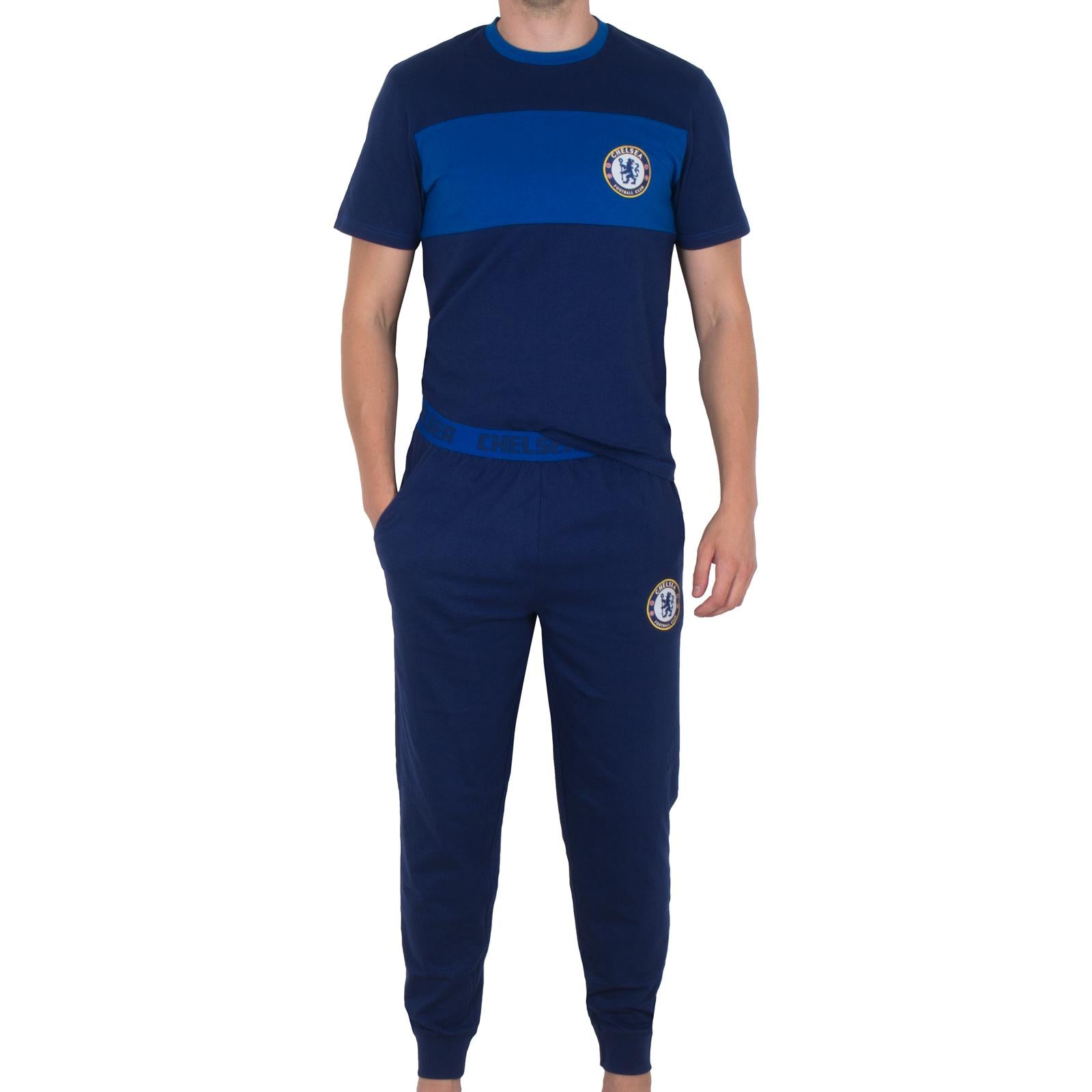 Navy Blue - Front - Chelsea FC Mens Premium Long Pyjama Set
