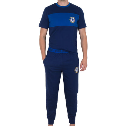 Navy Blue - Front - Chelsea FC Mens Premium Long Pyjama Set