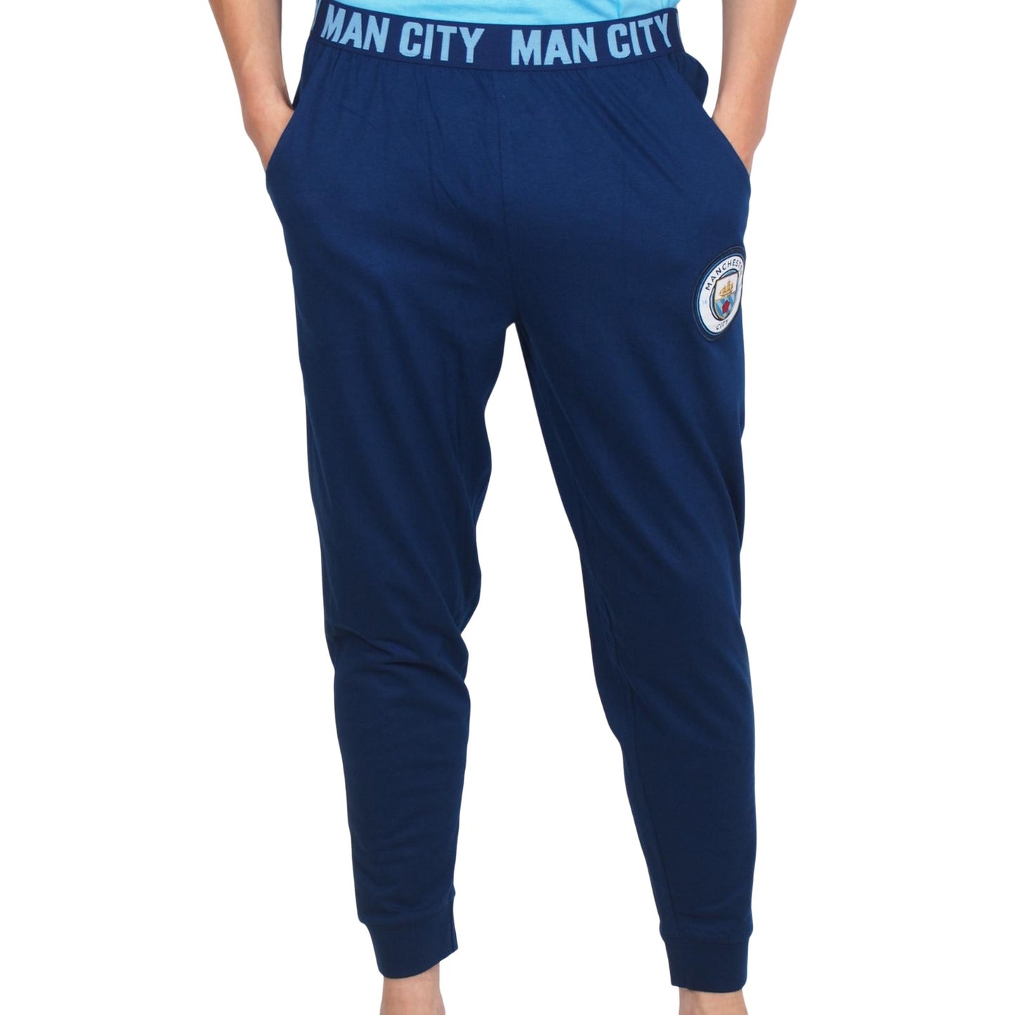 Navy Blue - Back - Manchester City FC Mens Premium Long Pyjama Set