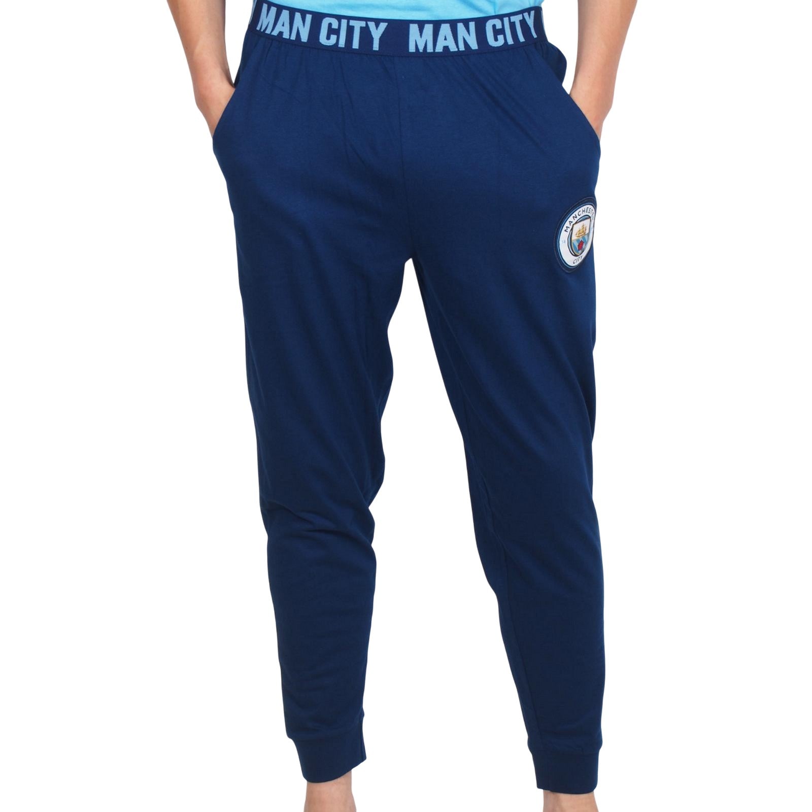 Navy Blue - Back - Manchester City FC Mens Premium Long Pyjama Set