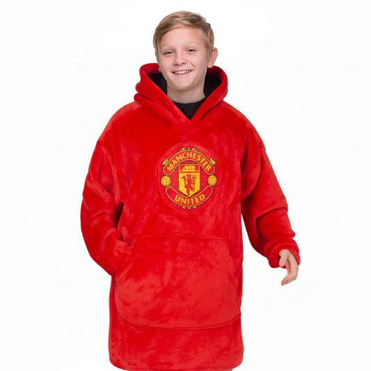 Red - Front - Manchester United FC Childrens-Kids Crest Oversized Blanket Hoodie