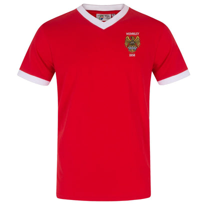 Red - Front - Fan Originals Mens United Wembley 1958 Crest Polyester V Neck T-Shirt