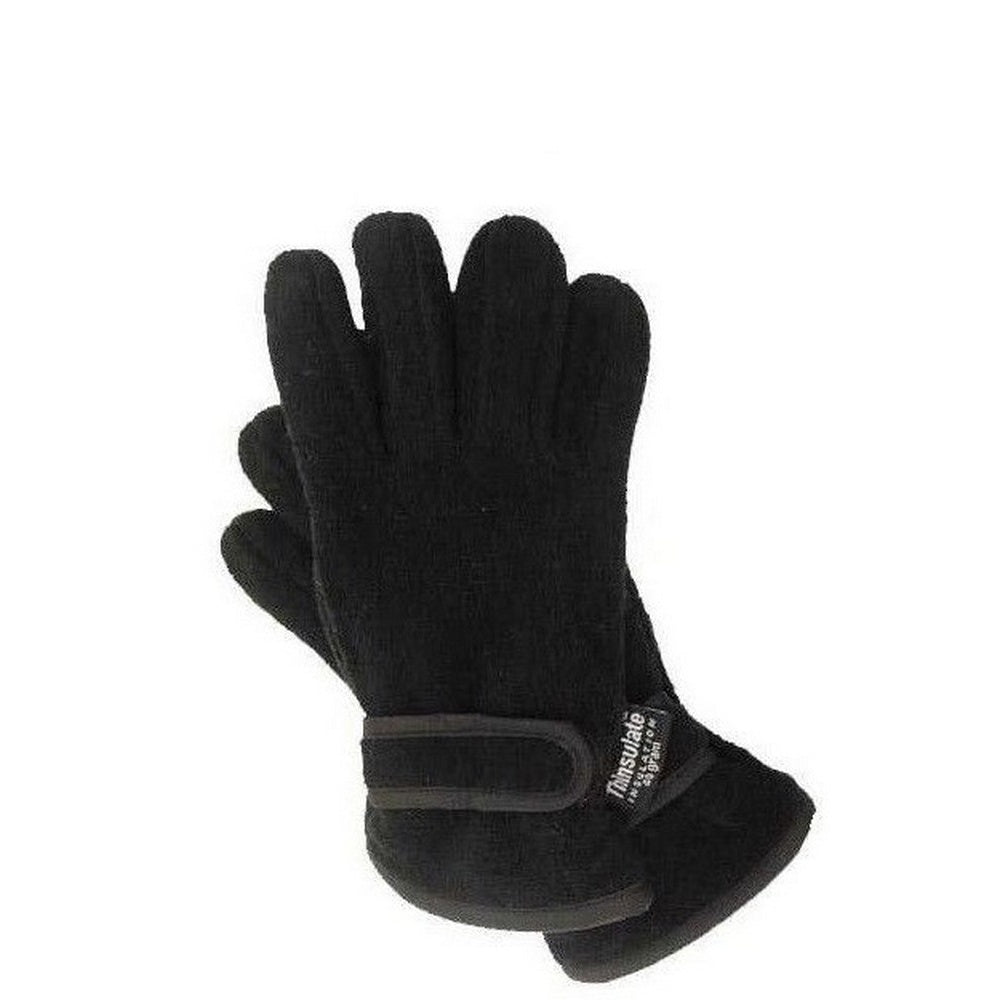 Black - Back - FLOSO Childrens-Kids Thermal Thinsulate Fleece Gloves With Palm Grip (3M 40g)