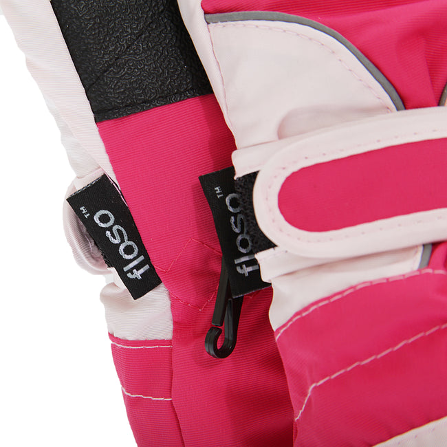 Pink - Back - FLOSO Childrens-Kids Girls Heavy Duty Waterproof Padded Thermal Ski-Winter Gloves