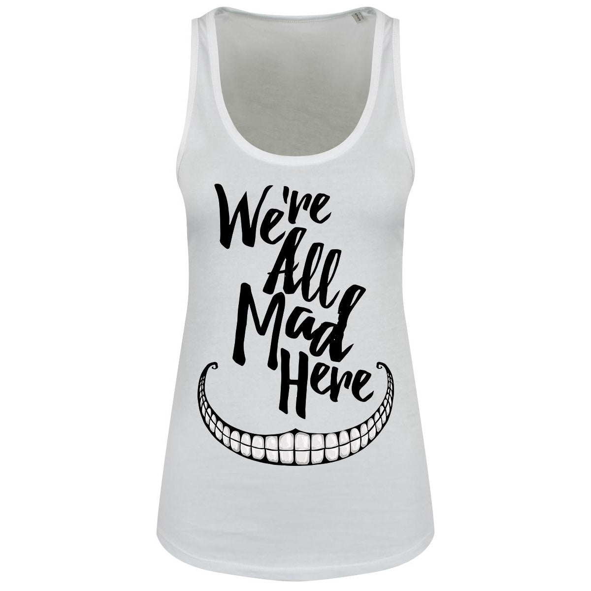 White - Front - Grindstore Womens-Ladies We`re All Mad Here Floaty Tank