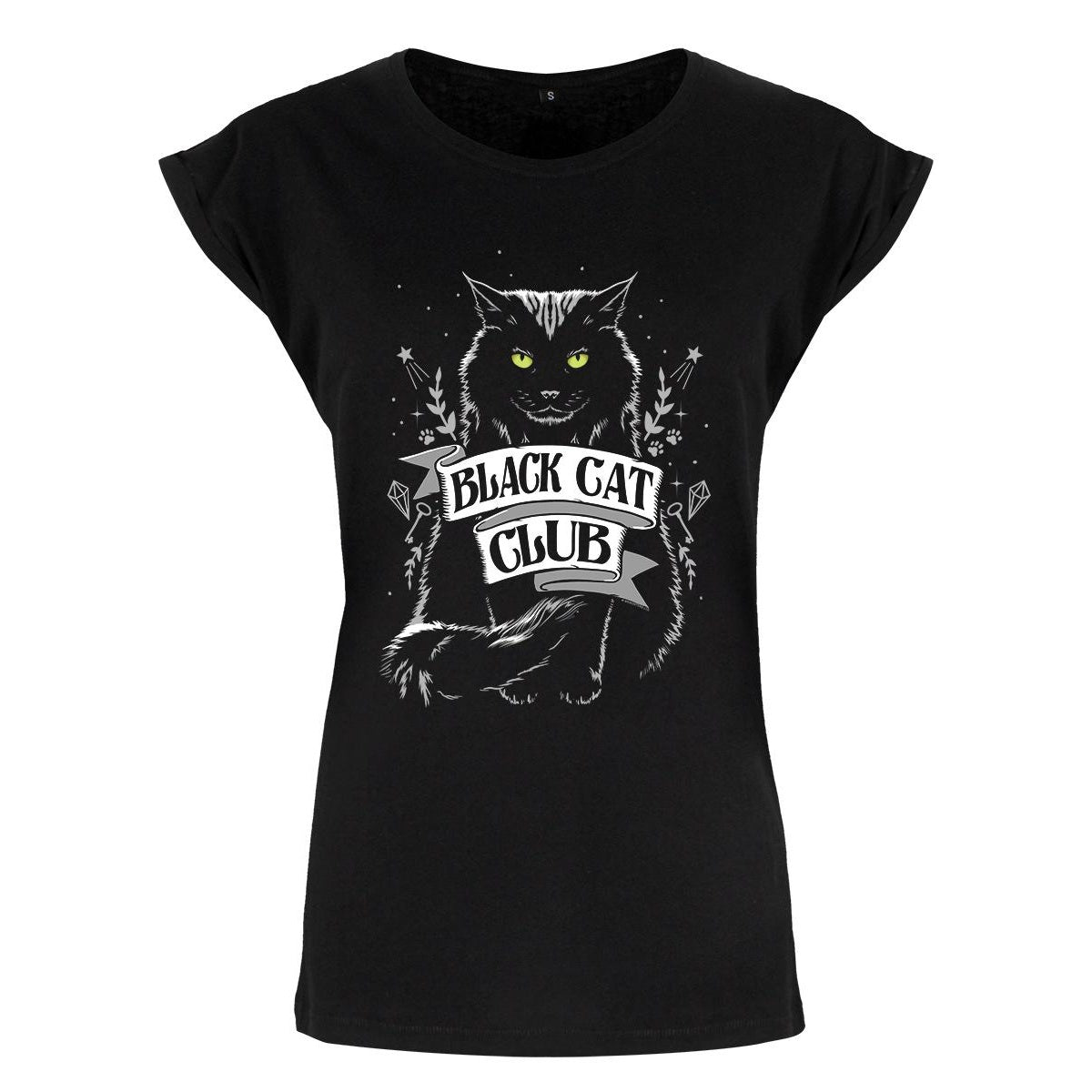 Black - Front - Grindstore Womens-Ladies Black Cat Club Premium T Shirt