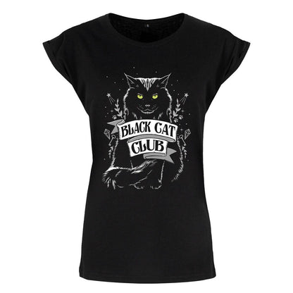 Black - Front - Grindstore Womens-Ladies Black Cat Club Premium T Shirt