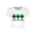 White - Front - Grindstore Ladies-Womens I Need Some Space Cosmic Alien Crop Top
