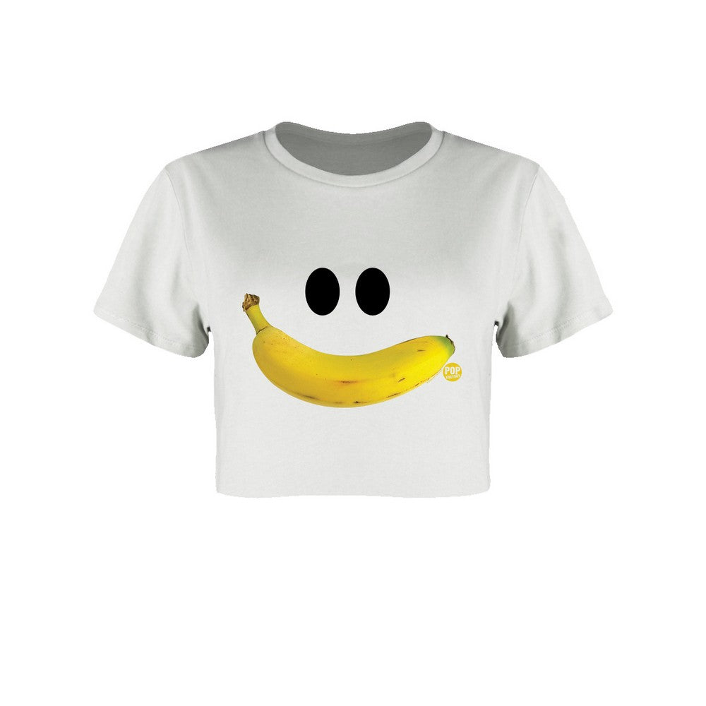 White-Yellow-Black - Front - Pop Factory Womens-Ladies Banana Smile Boxy Crop Top