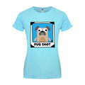 Turquoise-Brown-White - Front - Pop Factory Womens-Ladies Pug Shot T-Shirt