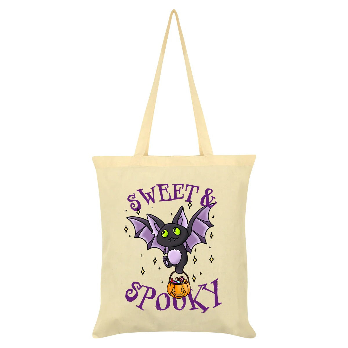 Cream - Front - Grindstore Sweet & Spooky Bat Halloween Tote Bag