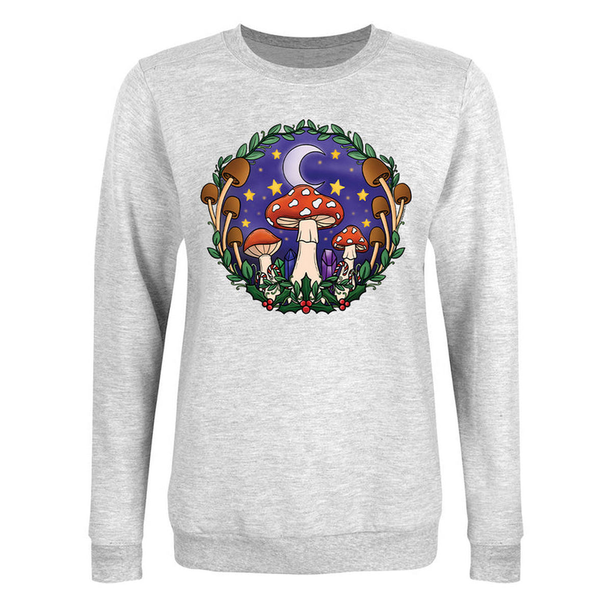 Grey - Front - Grindstore Womens-Ladies Festive Fungi Christmas Jumper