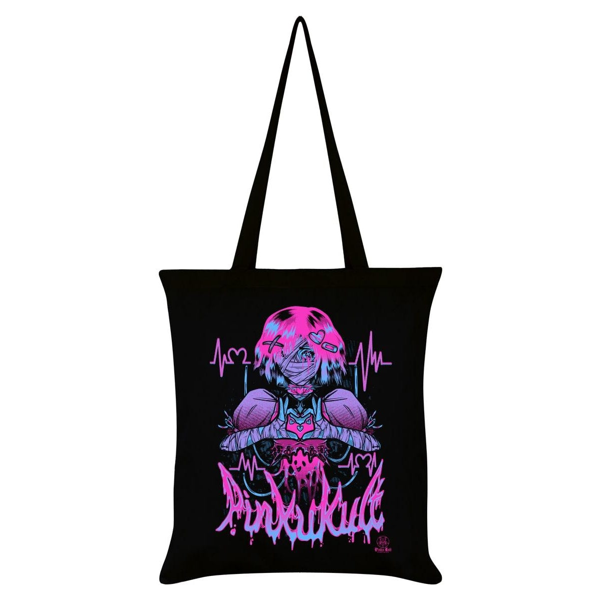 Black-Pink - Front - Pinku Kult Heartbeat Tote Bag