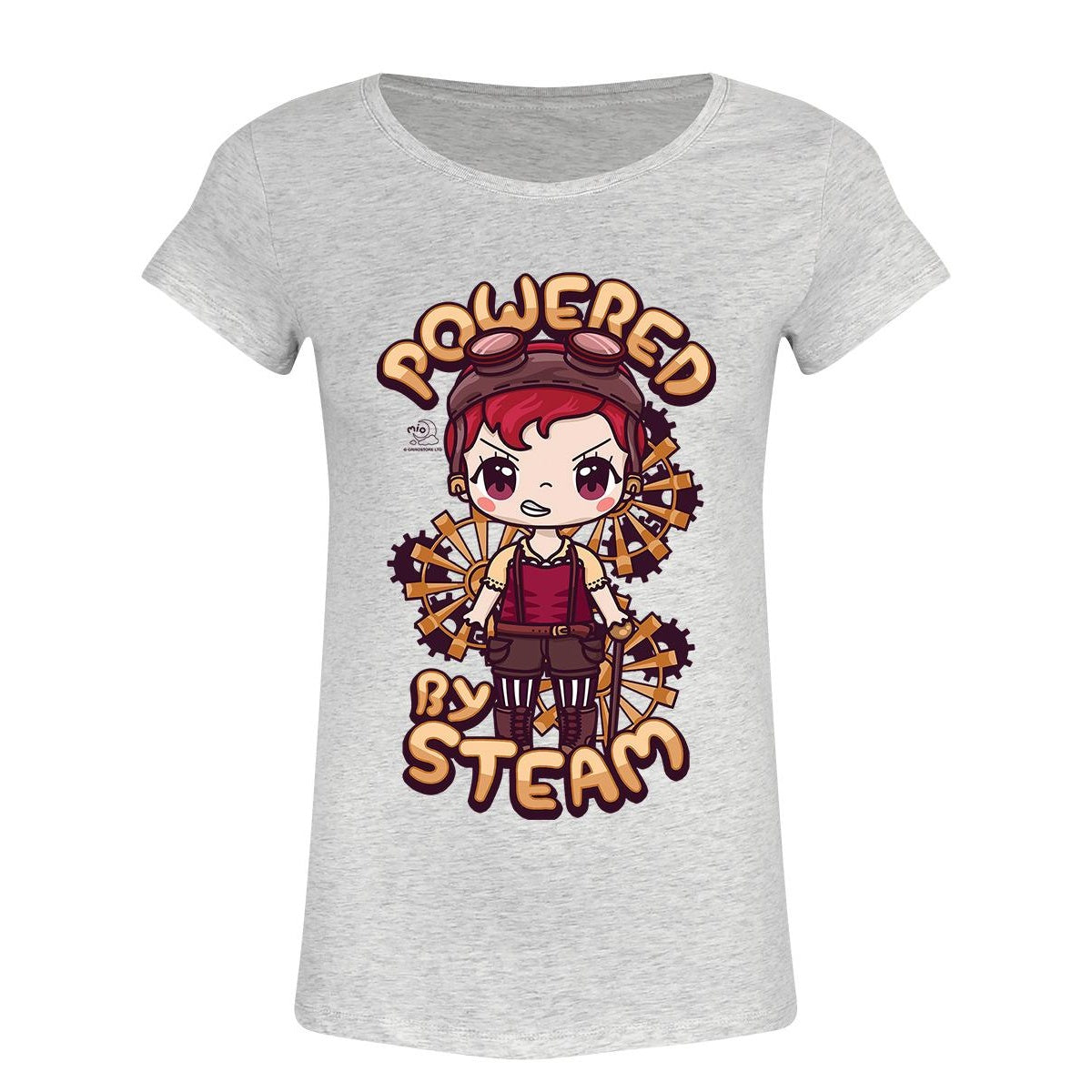 Grey - Front - Mio Moon Ladies-Womens Powered By Steam T-Shirt