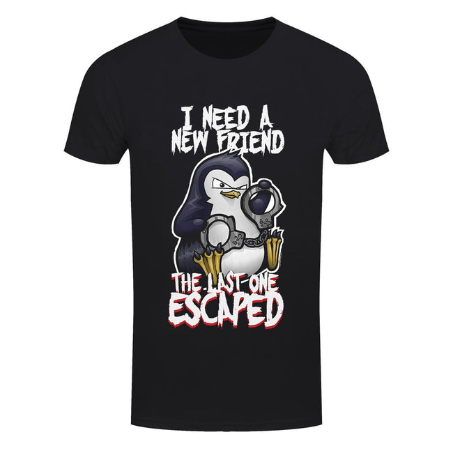 Black - Front - Psycho Penguin Mens  I Need A New Friend T-Shirt