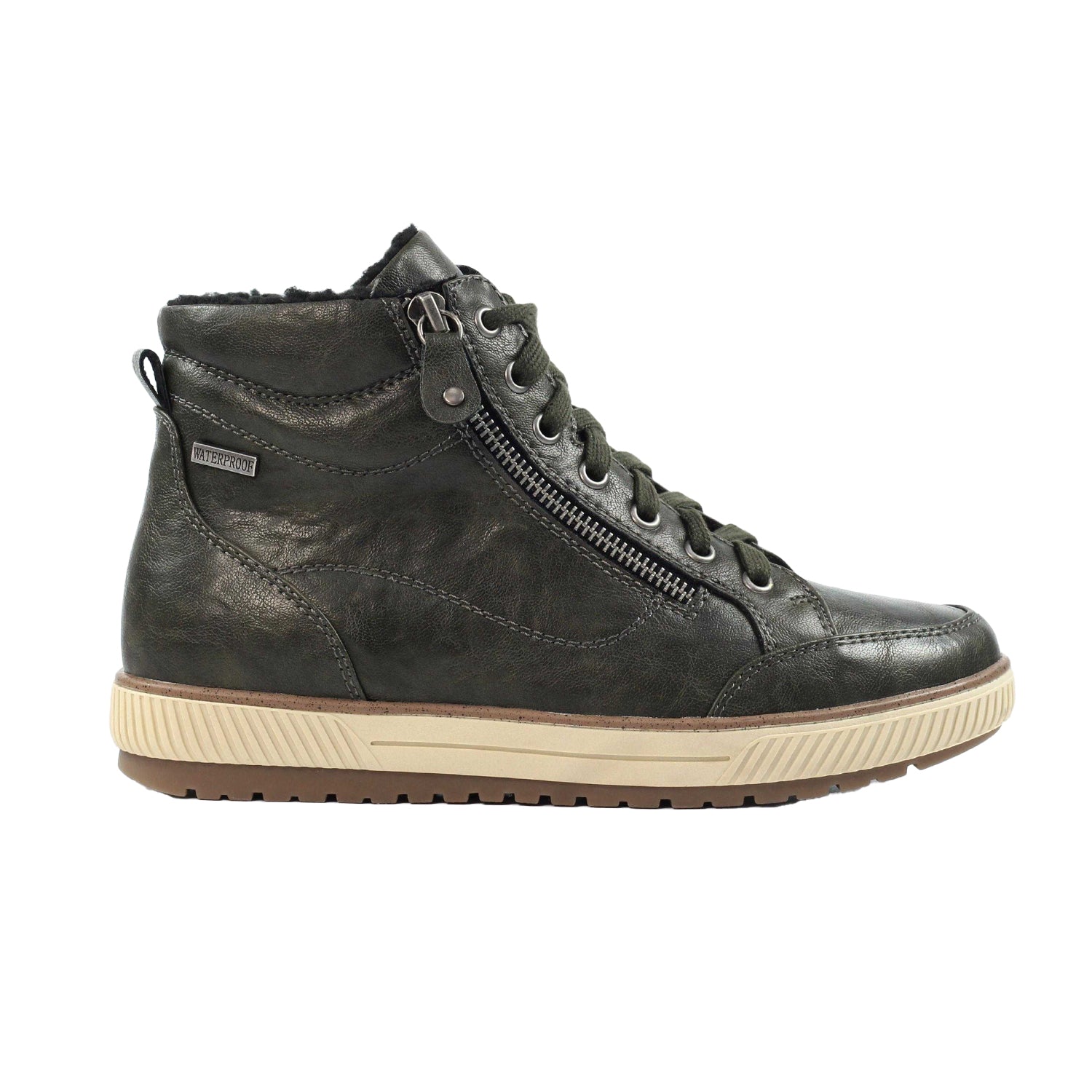 Olive - Side - Lunar Womens-Ladies Tammy Waterproof Ankle Boots