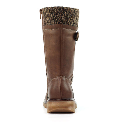 Brown - Back - Lunar Womens-Ladies Caesar Wide Long Boots