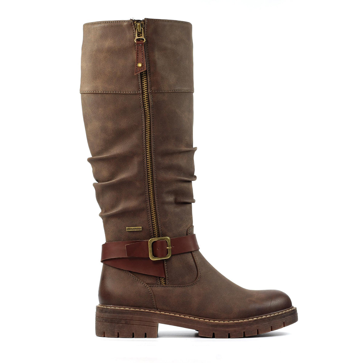 Brown - Back - Lunar Womens-Ladies Margo Waterproof Long Boots
