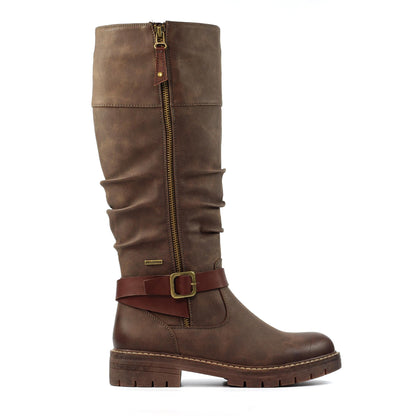Brown - Back - Lunar Womens-Ladies Margo Waterproof Long Boots